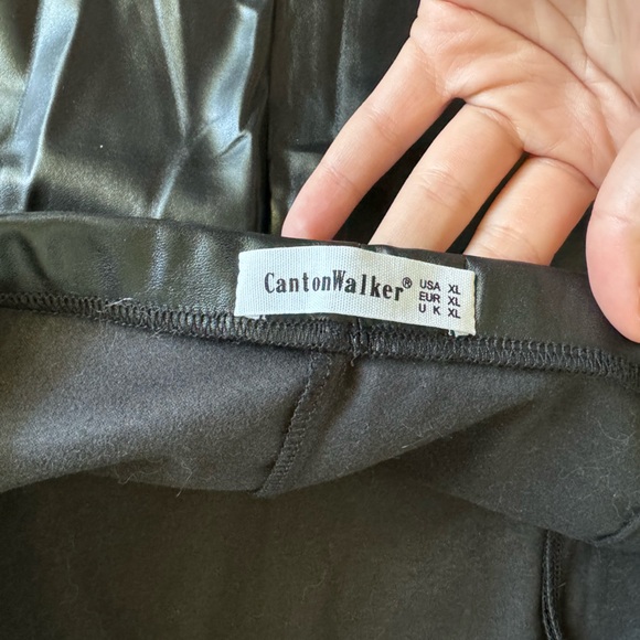 Women's High Waisted Mini Leather Skirt with Slit - Picture 3 of 3